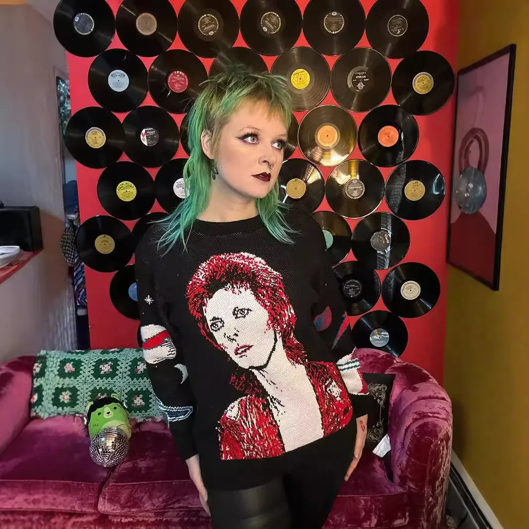 Y2k пуловер с длинным рукавом свитер аниме мультяшным рисунком жаккардовая одежда