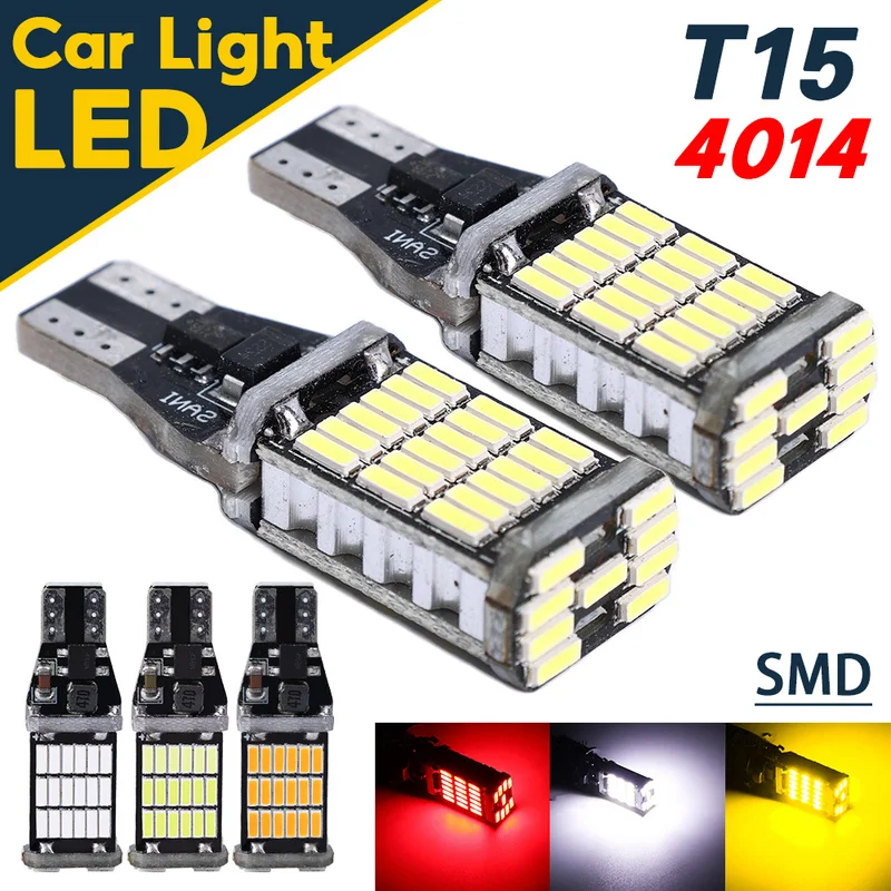 

2pcs T15 4014 LED Bulb 45 SMD Car Signal Light Reversing Brake Lamp High Brightness Universal Automobile Lights Red/white/yellow