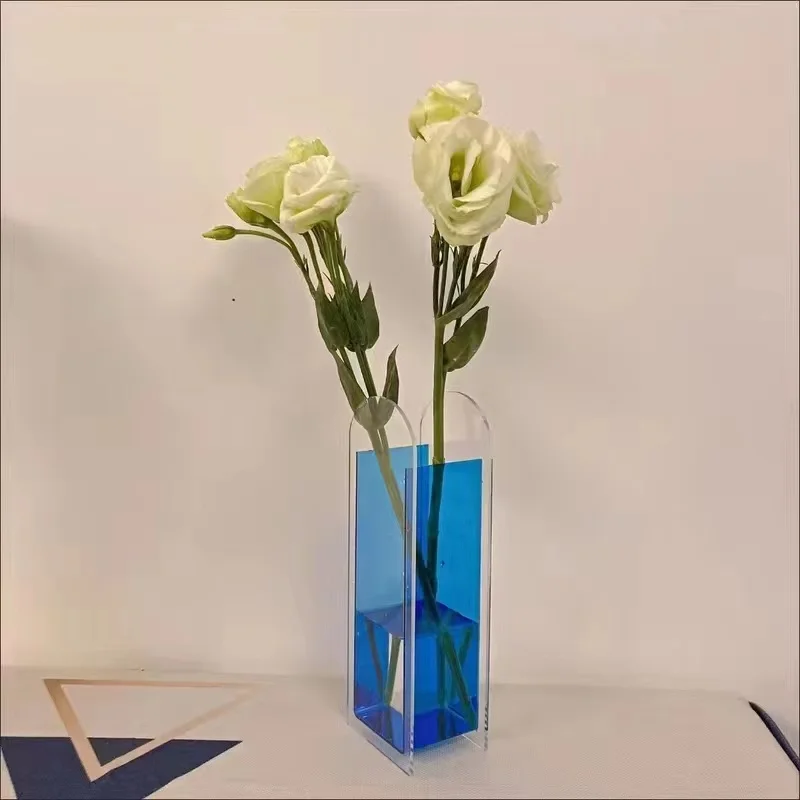 

Transparent Acrylic Vase Coloured Garden Minimalist Aesthetic Room Luxury Blue Vase Geometric Jarrones Room Decoration JW50HP