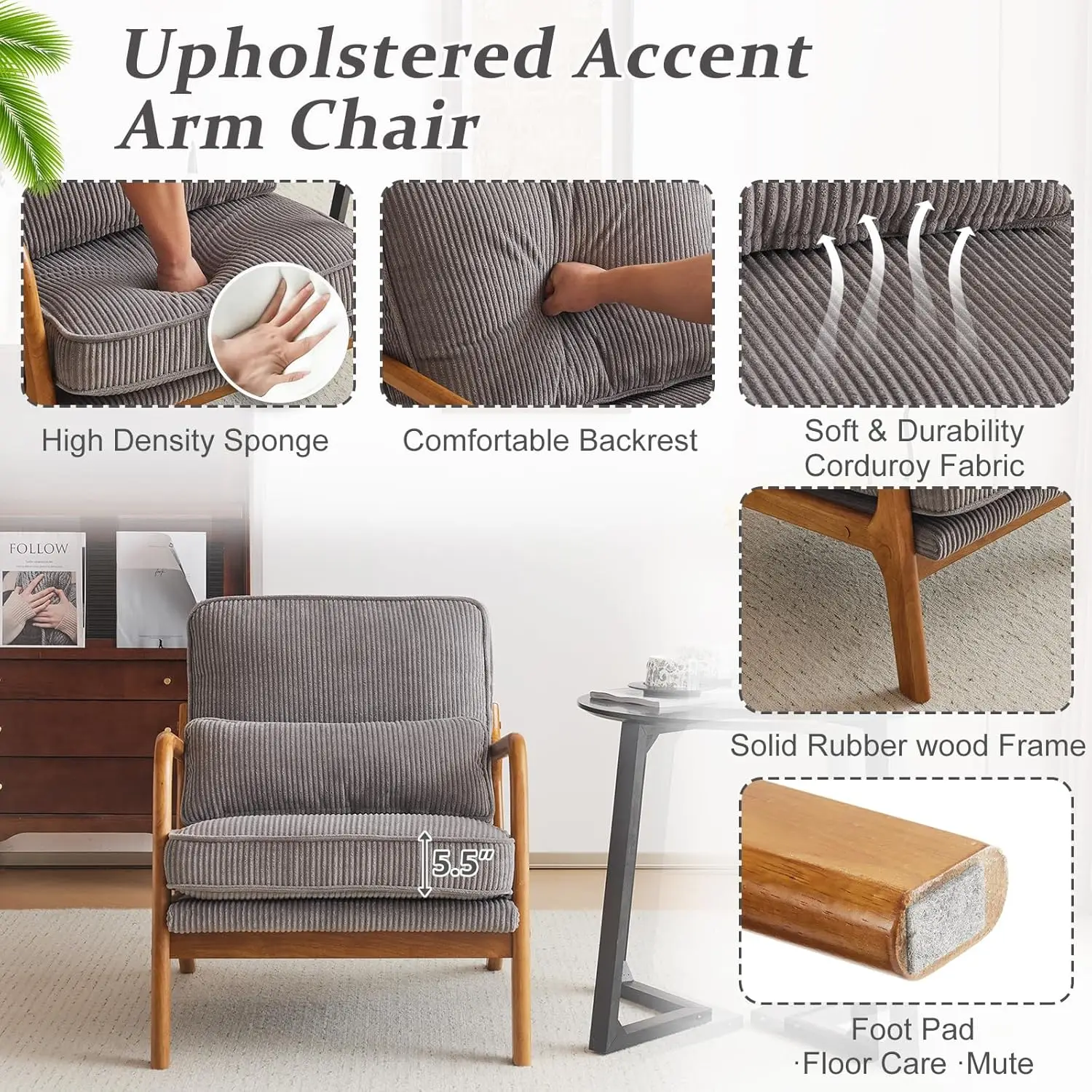 Модернизированный комплект вельветовых стульев премиум-класса с акцентом из 2