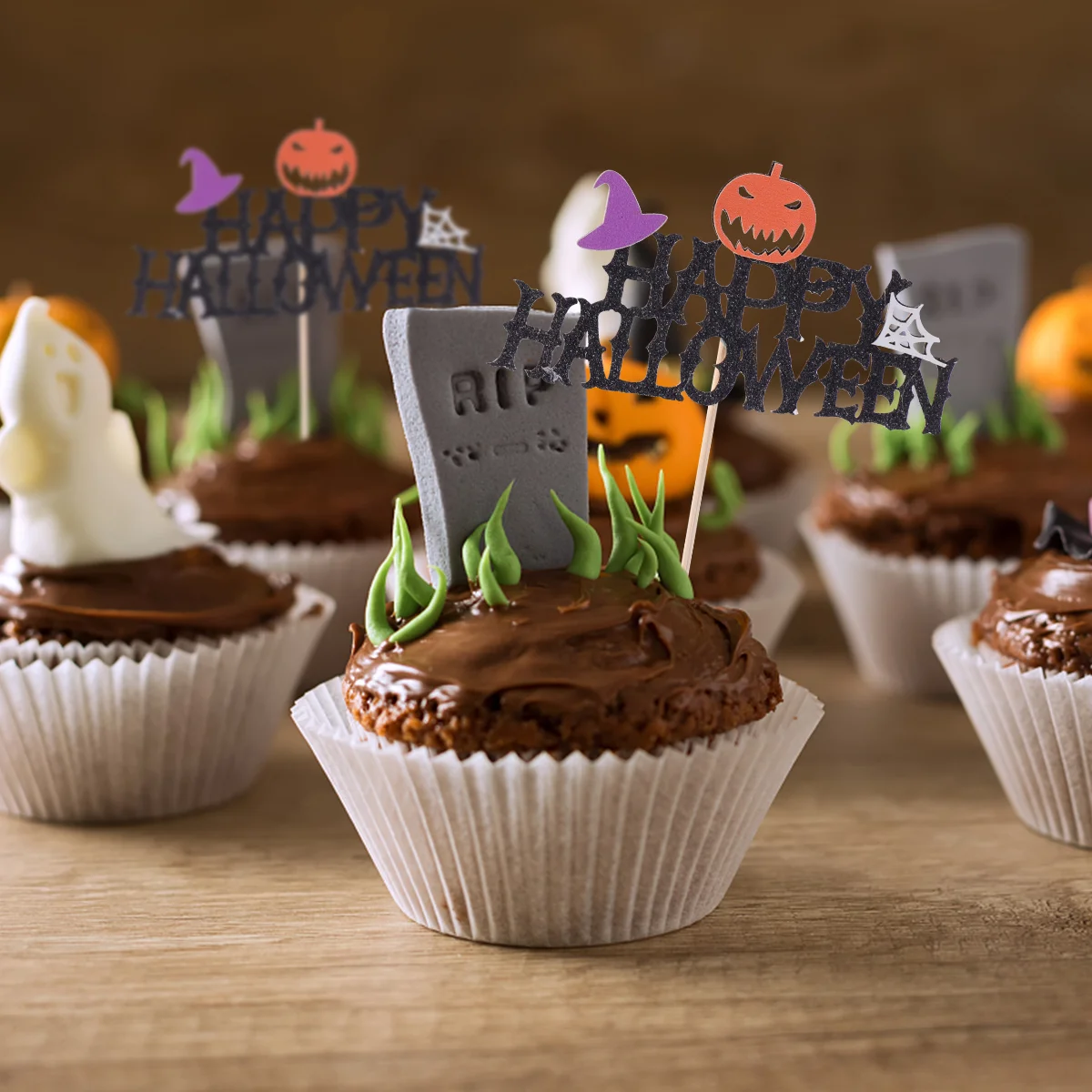 

5pcs Pumpkin Witch Cake Cards Cake Picks for Party Home