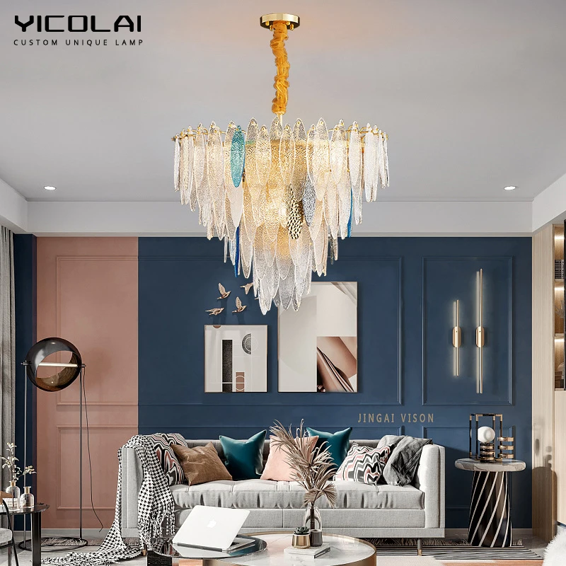 

Crystal Glass Feather Chandeliers For Living Room Bedroom Hotel Restaurant Cloakroom Villa Designed Art Lamps Home Decor Luxury