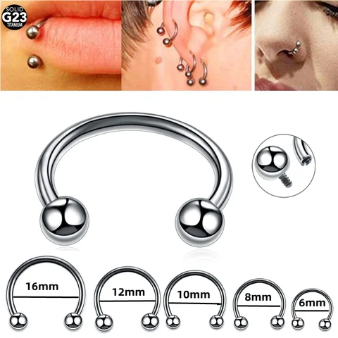 Титановые шариковые кольца-подковы для пирсинга PiercingOnline 6-16 мм