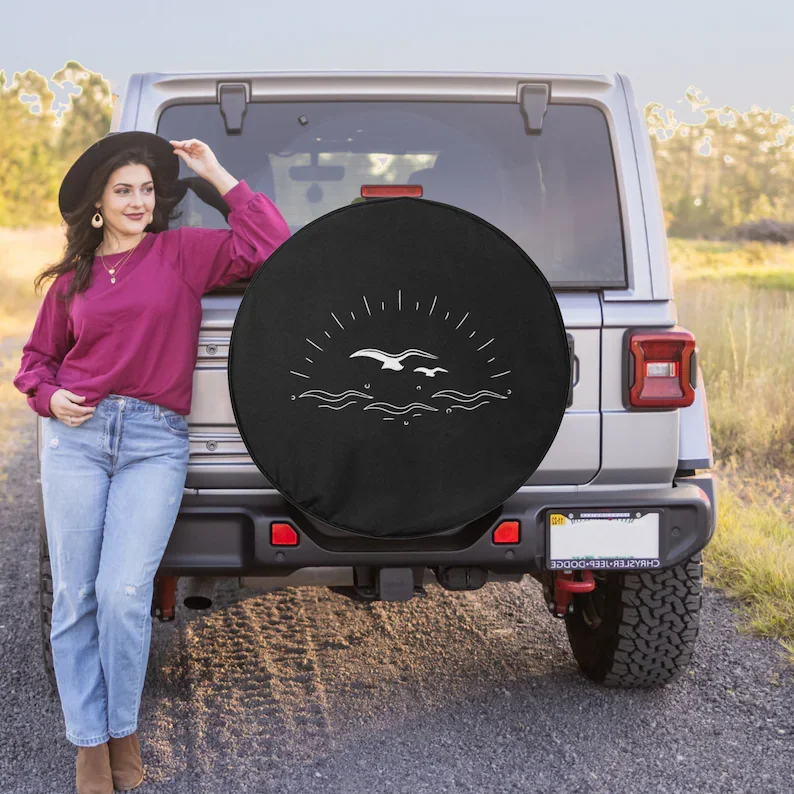 

Salt / Lake Life Design with Waves - Spare Tire Cover for Jeep Wrangler, Jeep Liberty, 2021 Bronco, RV, Camper - Optional Backup