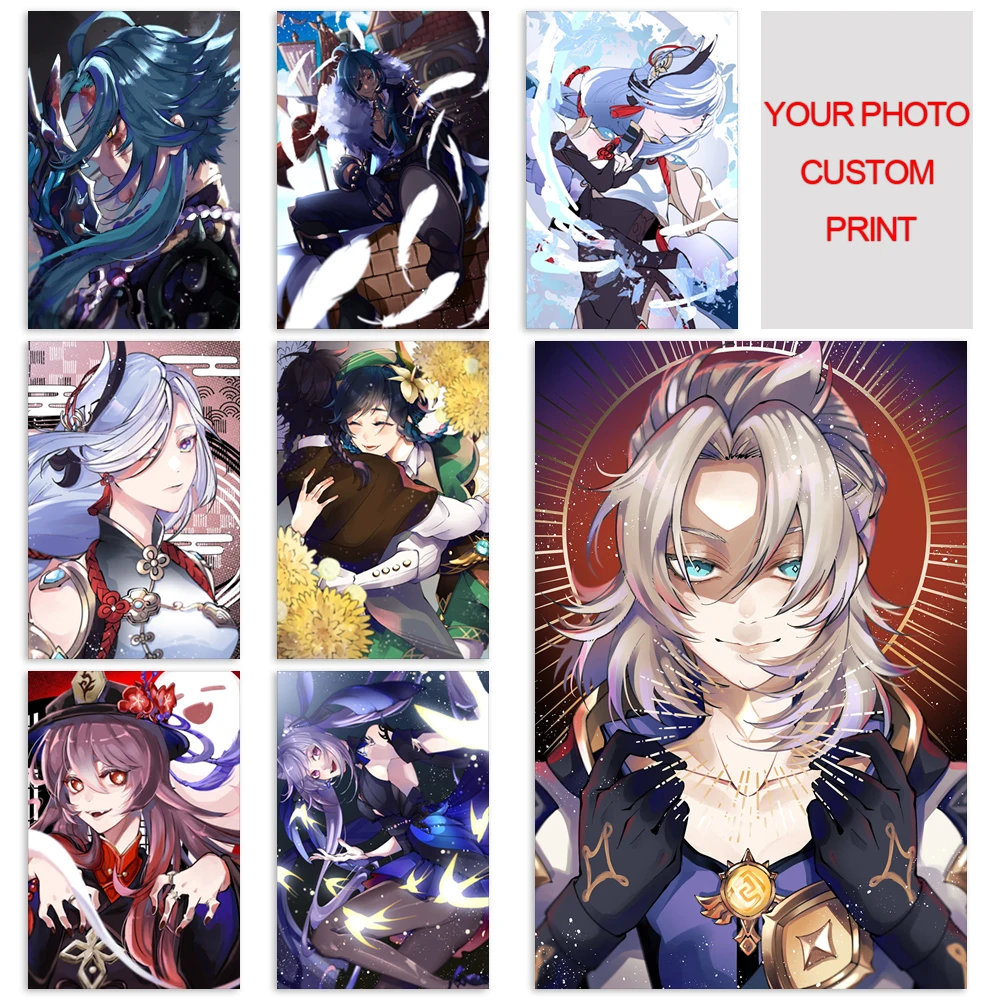 

Холщовая картина Genshin Impact, игровые плакаты и принты, Настенная картина Ganyu Hutao Klee, картина для гостиной, украшение для дома