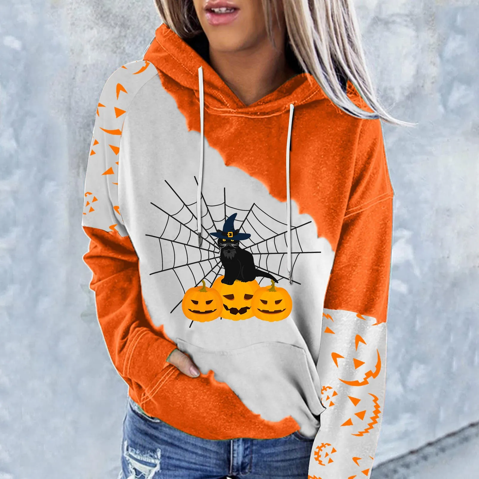 

Womens Side Button Sweatshirt Women's Sweatshirts For Womens Halloween Pumpkin Printing Hoodie Womens Tunic Zip up Sweatshirt