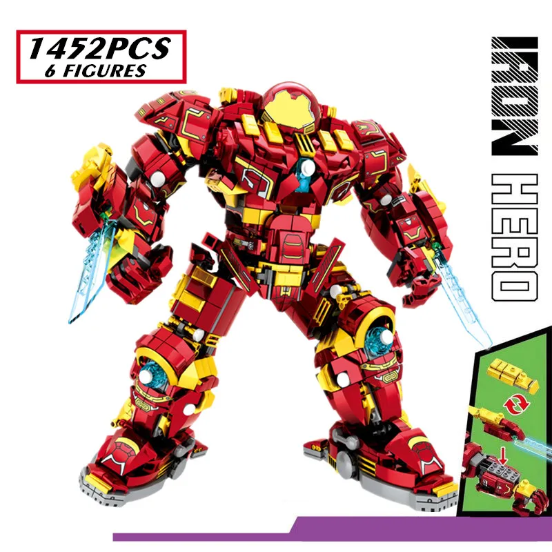 

Новинка 1452 шт. Marvel Мстители халкбастер Железный человек Шлем Mecha панцирь робот фигурки строительные блоки кирпичи для мальчиков Детский под...
