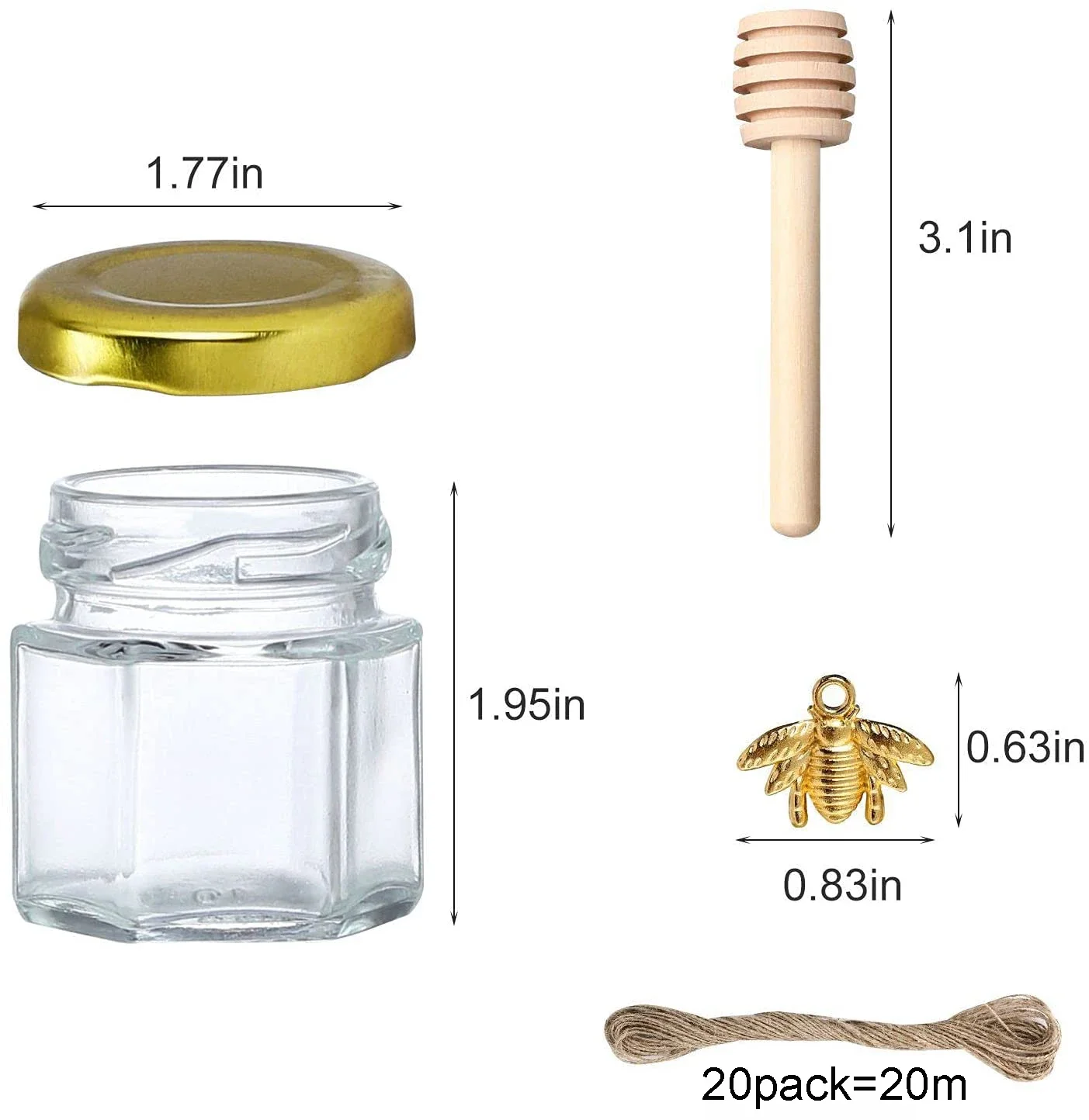 

Dipper Pendants Bee Jars Hexagon Showers 20 Mini Lids Gold Perfect 20 Wooden Gold Jutes Honey Pack- Pack Glass Baby For With