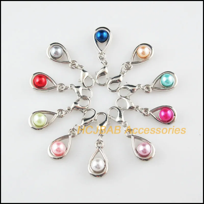 

Fashion New 20Pcs Dull Silver Plated Teardrop Frame Mixed Acrylic Charms Pendants With Lobster Claw Clasps 9.5x17.5mm