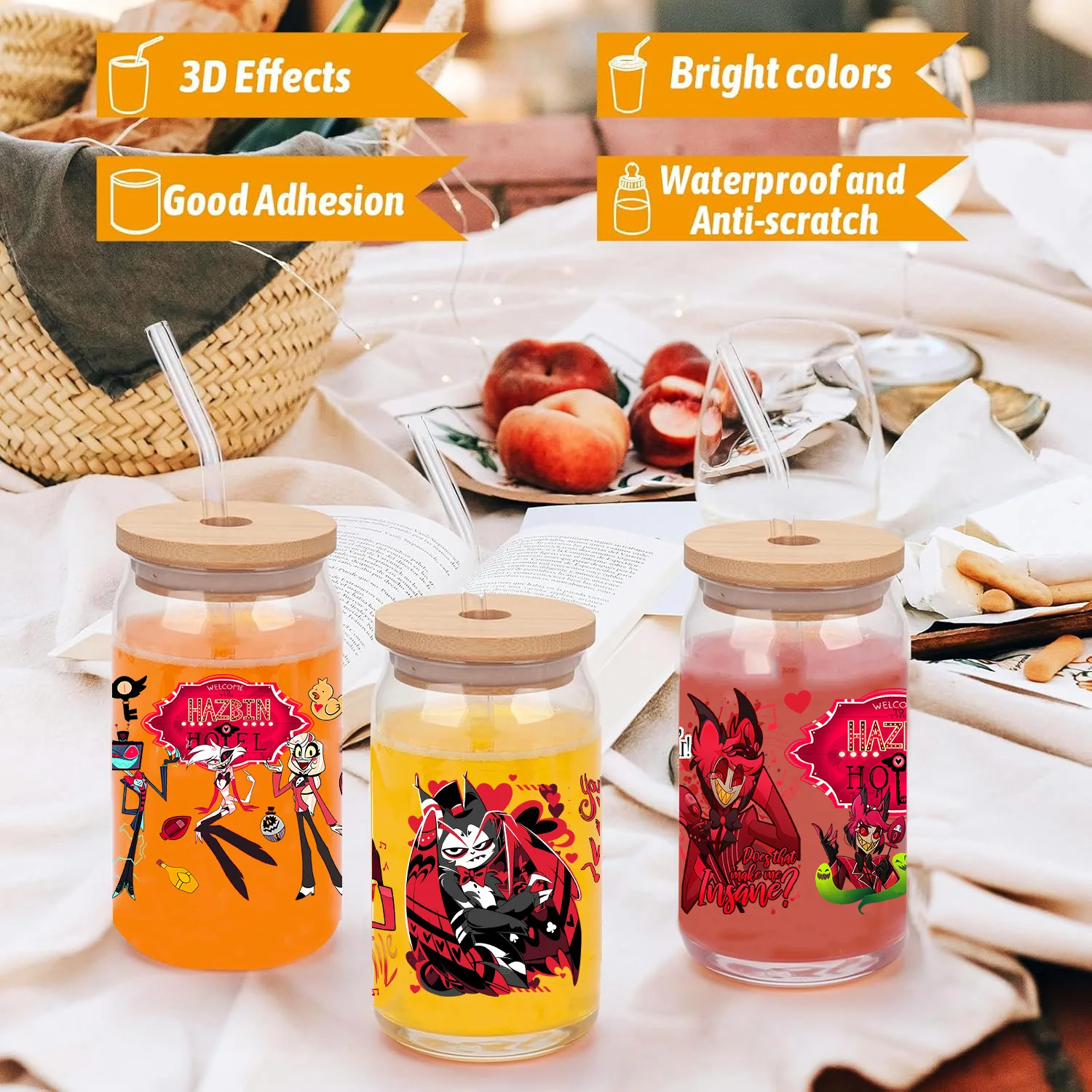 Anime devil peel waterproof DIY Decals 3D transfers uvdtf crystal stickers 16oz uv dtf cup wraps for Libbey Glasses