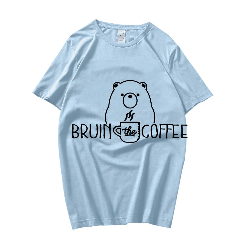 

Morning Coffee Bear Grumpy 2023 Summer New Cotton Letter Portrait Print T-shirt Women Short-sleeved Korean Tops Bottoming Shirt