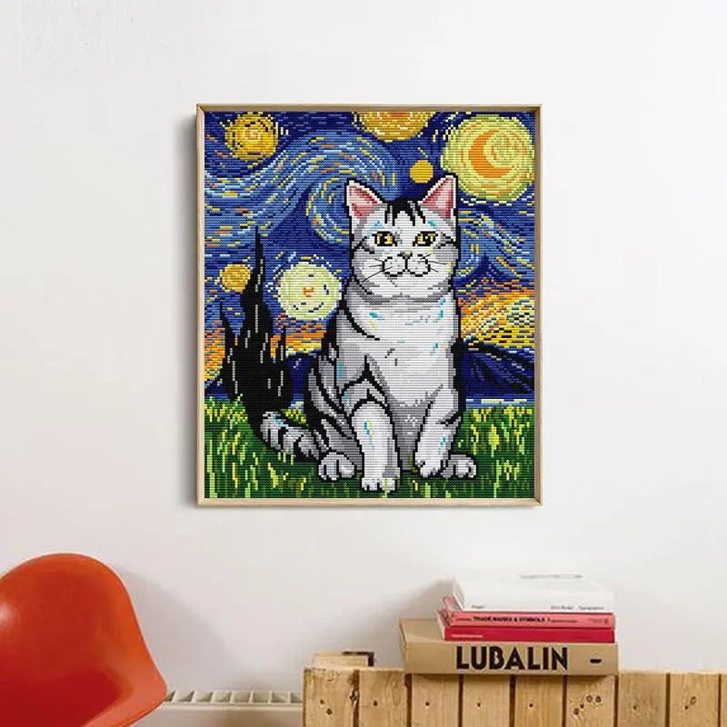 Звездная ночь и кошки DIY Художественный узор вышивка крестиком 14CT 11CT холст ткань