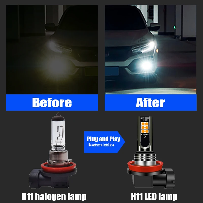2pcs Car LED Fog Light Blub Lamp H8 H11 For Fiat 124 Spider 500L 500X Bravo 2 Ducato Panda Punto Sedici Tipo 2015 2016 2017 |