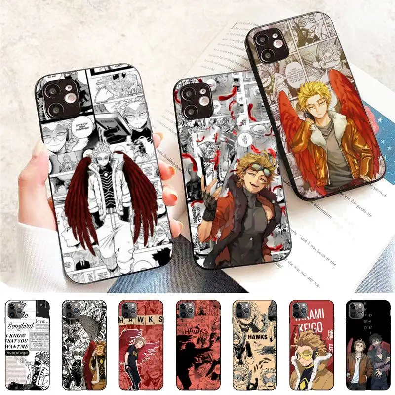 

FHNBLJ BNHA Hawks Coat Anime Phone Case for iPhone 11 12 13 Mini Pro Max 8 7 6 6S Plus X 5 SE 2020 XR XS Funda Case