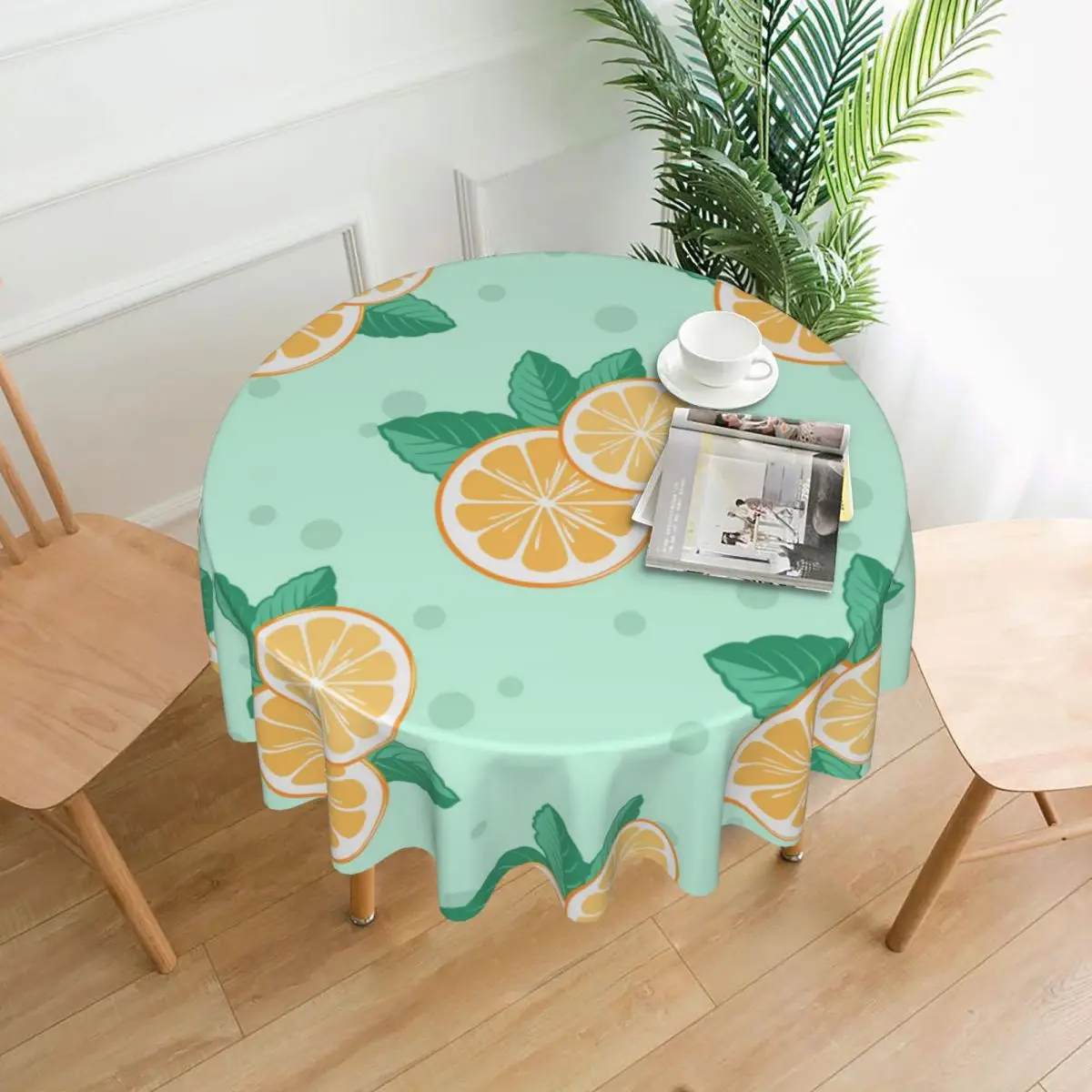 

Orange Slice And Mint Decorative Tablecloth Thick Round Party Dining Table Cover Tea Table Cloth