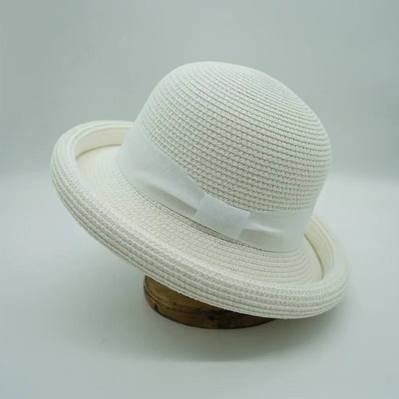 

202303-pan-juanbian summer Custom style Pure white retro sunshade Curly brim lady sun cap women leisure hat