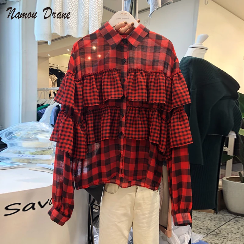 

The New POLO Collar Plaid Long-sleeve Stitching Shirt In 2022 Is A Sweet Shirt with A Versatile Temperament for Students