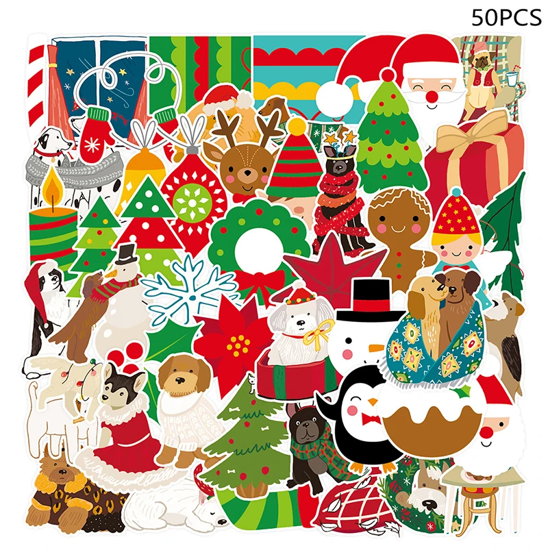 

50PCS Colorful Christmas Sticker Santa Claus Snowman Christmas Tree Laptop Skateboard Very Thin New Year Gift Sticker