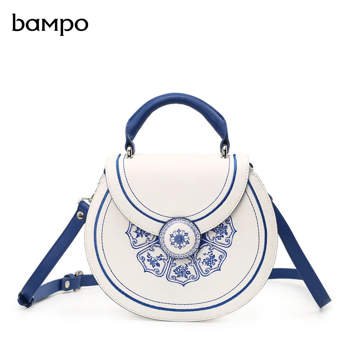 

Half Slope Chinese Style Women Bag New Original Retro Ethnic Style Shoulder Messenger Bag Simple White Leather Small round Bag