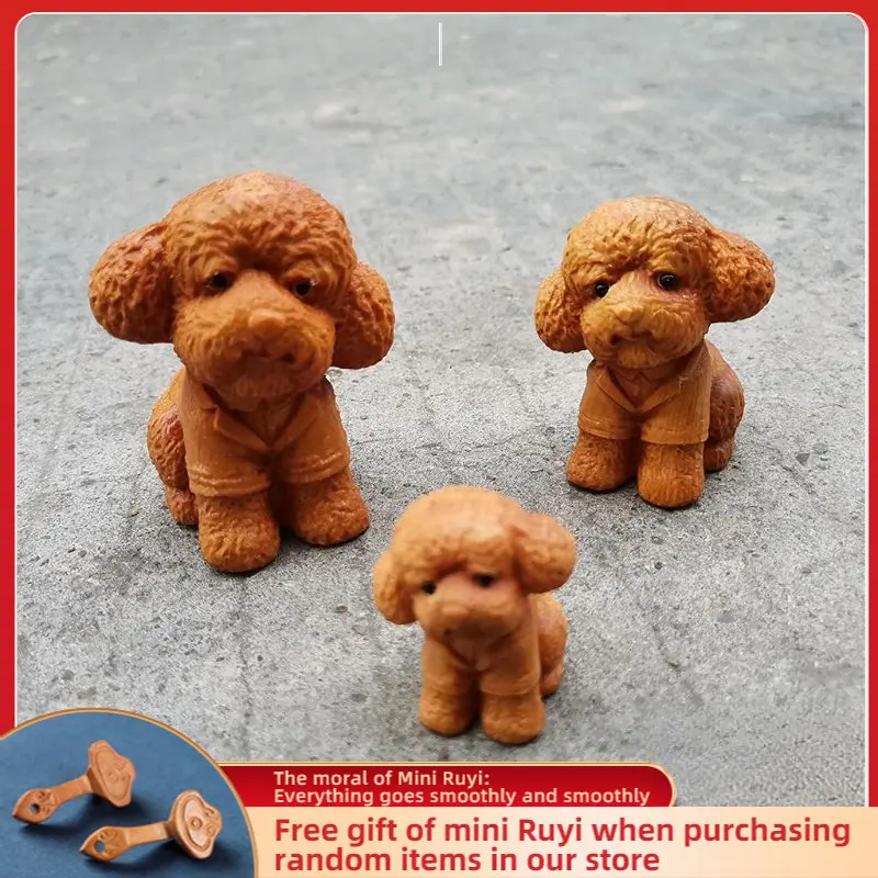 

Taihang Cliff Cypress Wood Carved【Bring Wealth and Good Luck】 Cute Teddy Dog Home Decoration Office Accessories Car Ornaments