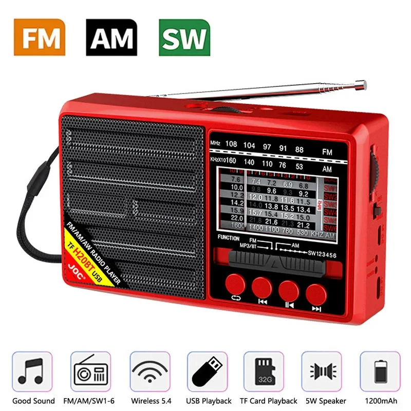 Портативный AM FM SW радио перезаряжаемый Bluetooth-динамик с USB TF MP3-плеер светодиодный