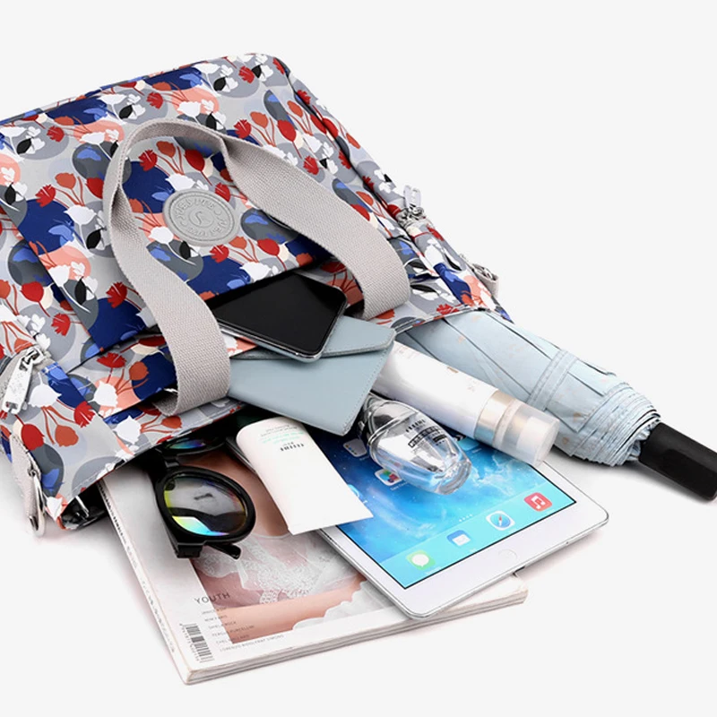 Women Shoulder Bag Large Floral Heavy Duty Classic Handbag Waterproof Nylon Bag Shopping School Casual Tote Over Shoulder Bag