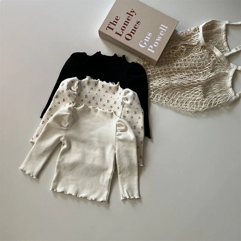 

Spring Autumn Kids Puff Sleeve Tops Girls Floral Bottoming Shirt Korean Toddler Girls Clothes Baby Cotton Long Sleeve T-Shirts