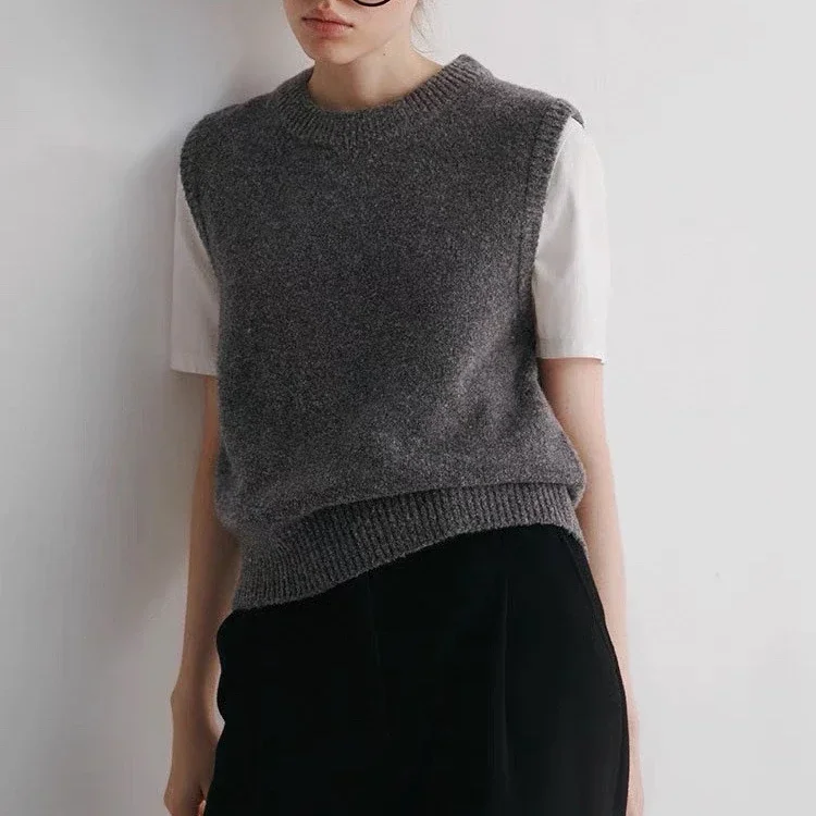 

Приталенный осенне-зимний многослойный свитер серый шерстяной вязаный жилет из смеси альпака