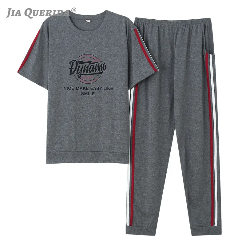 Мужская одежда для сна хлопковые пижамы летние шорты топ + длинные штаны модная