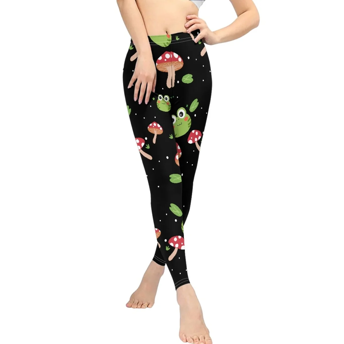 Frog and Mushroom Print Ladies Slim Fit Sweatpants Female Casual Indoor Pants Seamless Premium Yoga Pants Workout Gym Pants Gift