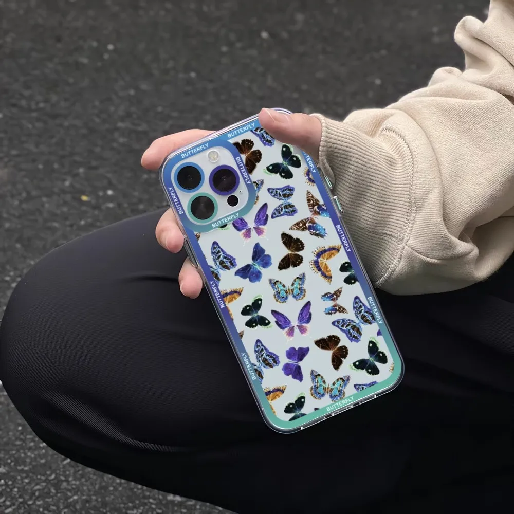 Colorful Butterfly Phone Case Phone Case For iPhone 11 12 Mini 13 14 Pro Max Transparent Shell