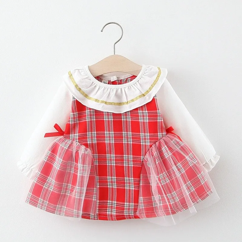

Girls' Spring and Autumn Leisure Baby Girls' Clothing Mesh Plaid Dress Newborn Fashion Dress Princess Children's Dress 1-4Y