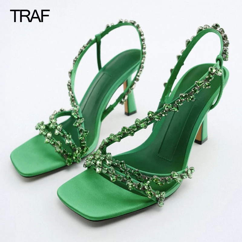 

Сандалии TRAF стразы женские на высоком каблуке, босоножки на высоком каблуке, обувь для свадьбы, вечеринки, римские сандалии, весна-лето 2022