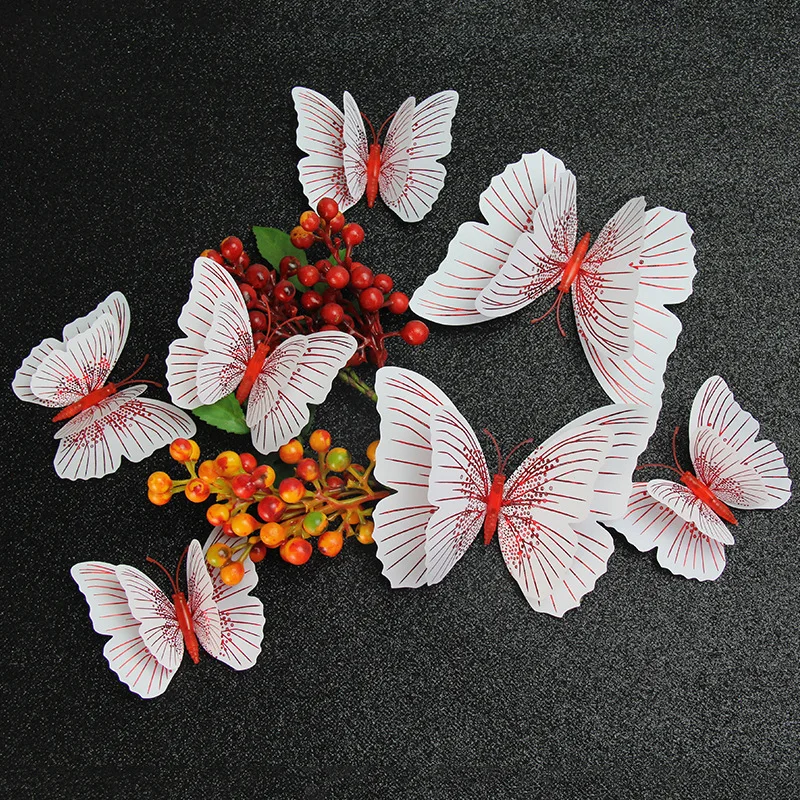 

New Style 12Pcs Double Layer 3D Butterfly Wall Stickers Home Room Decor Butterflies For Wedding Decoration Magnet Fridge Decals