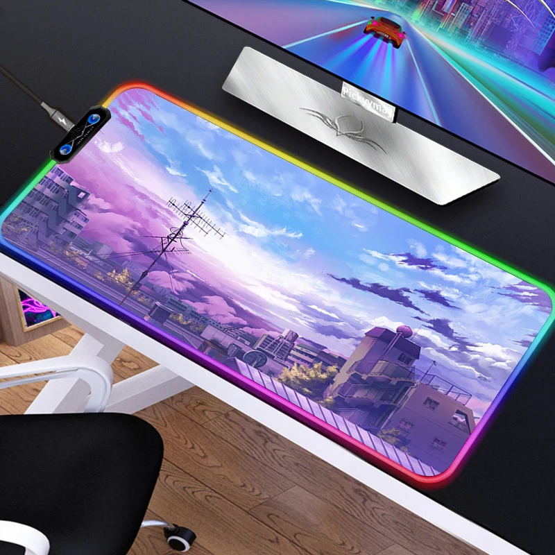 

Anime Sailor Moon Landscape RGB Large Gaming Mouse Pad With LED Backlit Mousepad for PC Gamer Office Keyboard Desk Mat Xxl Pads