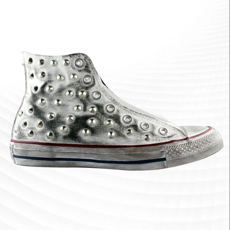 

Custom style riveted white high top done old everything sports leisure walking canvas shoes men's and women's shoes 35-46