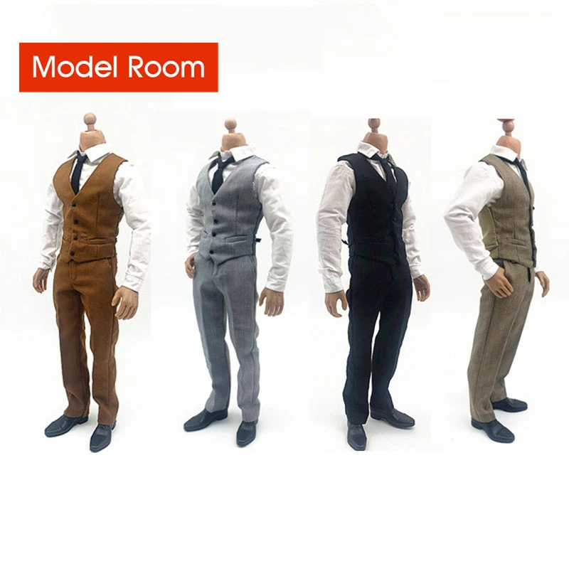 1/6 Scale Male Shirt Vest Pants Tie Belt Business Clothing Set Soldier Gentleman Clothes Model Fit 12'' Action Figure Body Dolls