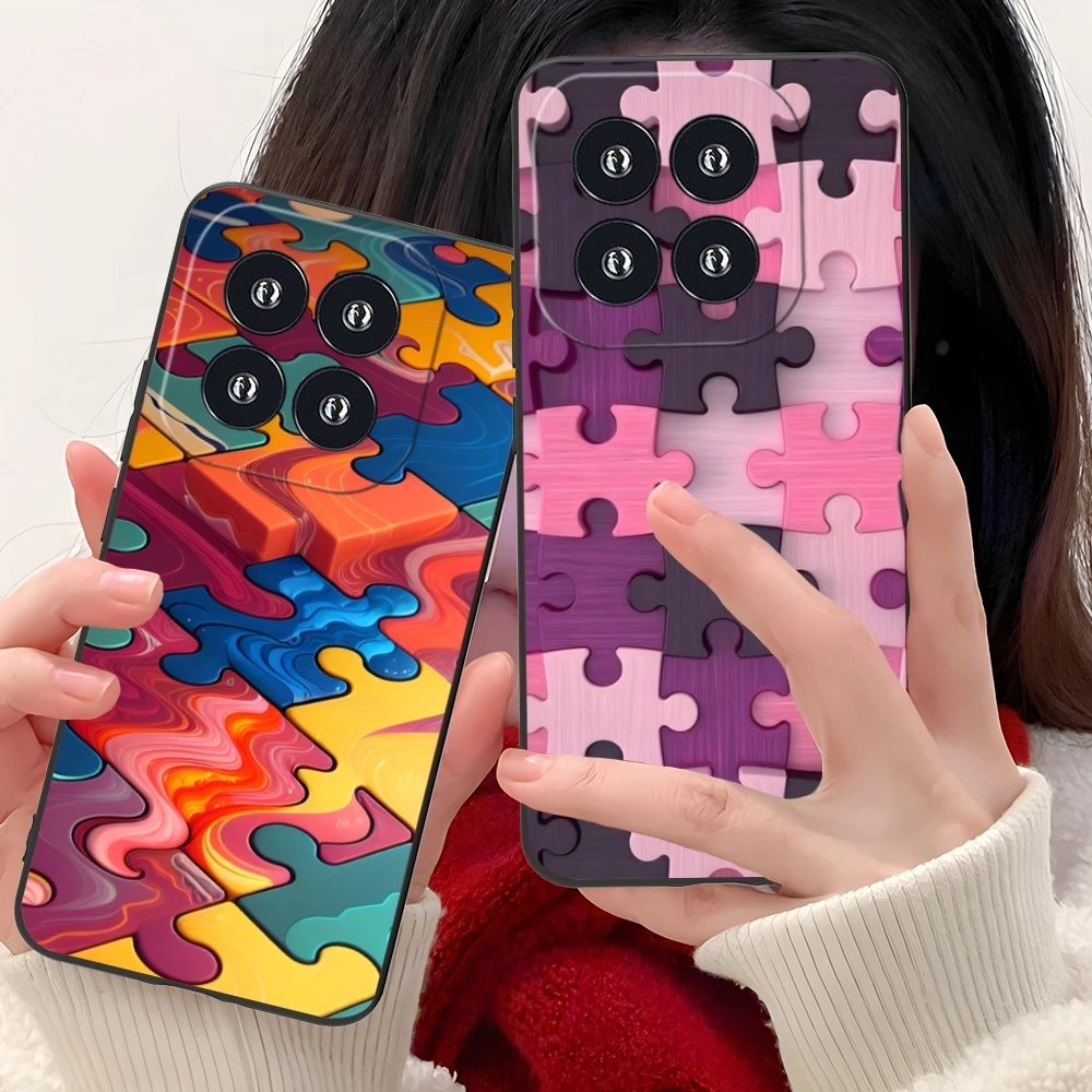 Puzzle Pretty Fashion Mobile Cell Phone Case for Xiaomi 14 13 12 11 10 9 T Ultra Lite Pro S SE X 5G Black Soft Cover Shell