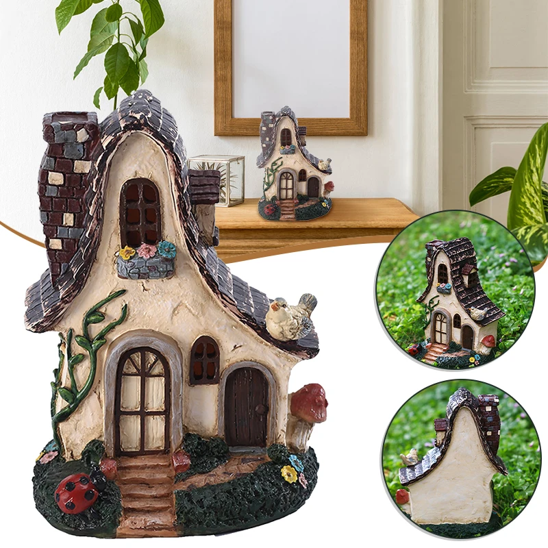 

Newly Fairy Garden Ornament Small Dwarf Elf House Resin Statue Home Decor 20cm Desk Accessories Decoración Hogar