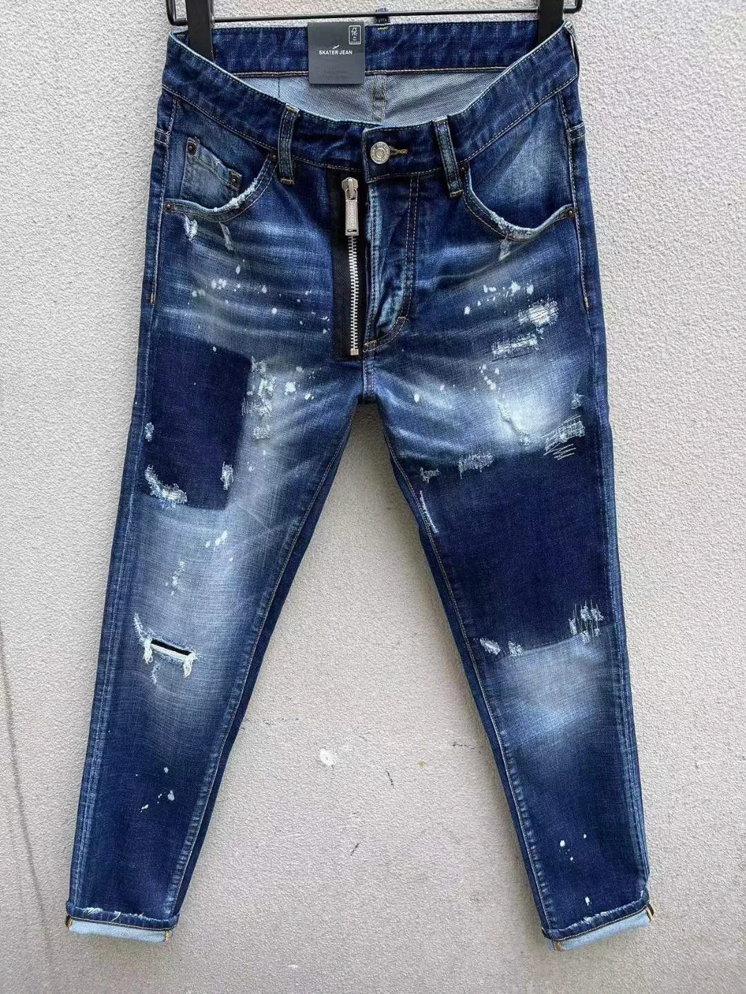 

2023 New Men's Zipper Hole Scratch Fashion Pencil Pants Jeans C003#