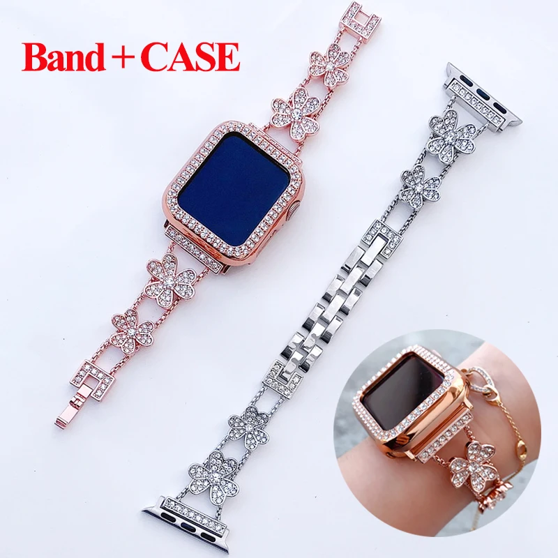 

Diamond Strap For Apple Watch Band 44mm 45mm Correa Stainless Steel Women Bracelet For iWatch 38mm 42mm 40 41 SE 6 7 Cover Band