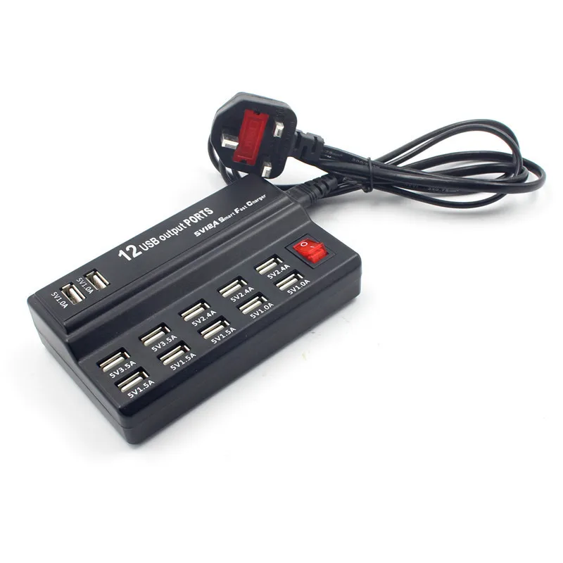 USB Fast Charging HUB10 Port 12A Smart Charging Station USB Charger Mobile Phone Tablet Digital Direct Charging Charger