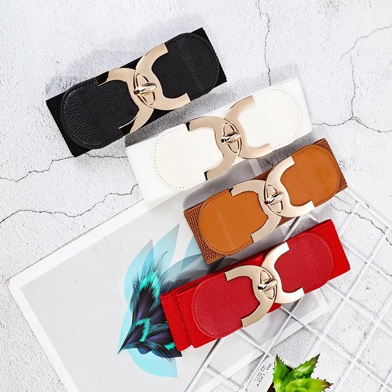 

New Fashion Elastic Casual Ladies Elastic Wide Waist Dress Belt Decorative Belts for Women Luxury Designer Red White Black Gold