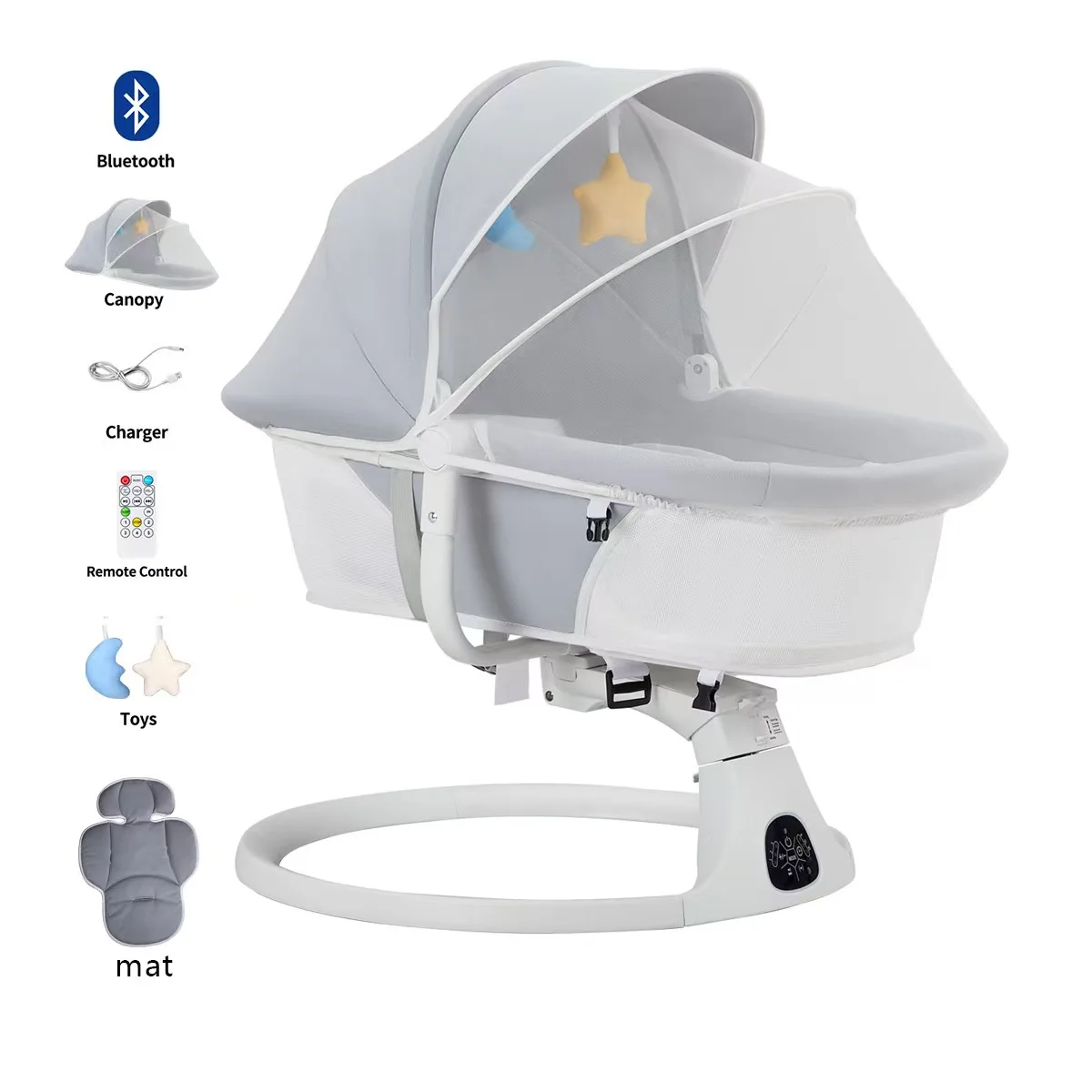 Качалка-качалка lectric Baby Bassinet, многофункциональное спальное место для новорожденных с плоской откидной спинкой, автоматическая детская колыбелька с музыкой и вибрацией (art.: 3920d288cfb36) - 3920d288cfb36
