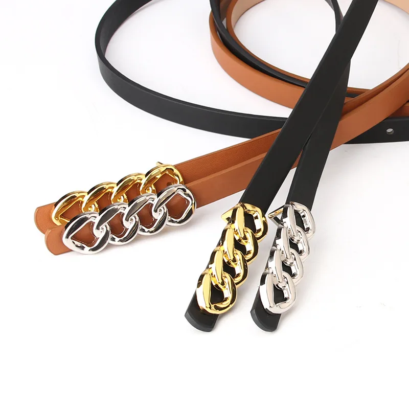 

Ремень с металлической пряжкой Женский, роскошный модный простой пояс в винтажном стиле, цепочка для платьев и джинсов