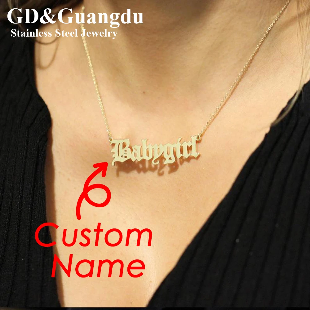 

GD Customized Stainless Steel Initial Name Necklace Custom Personalized Letter Choker Necklace Pendant Nameplate Gift