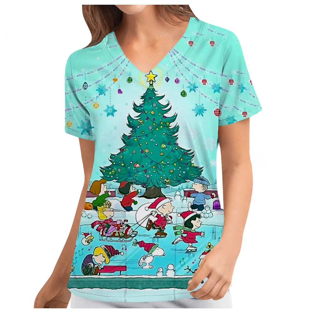 Скраб с принтом Снупи женские топы карманами для кормления коротким рукавом и