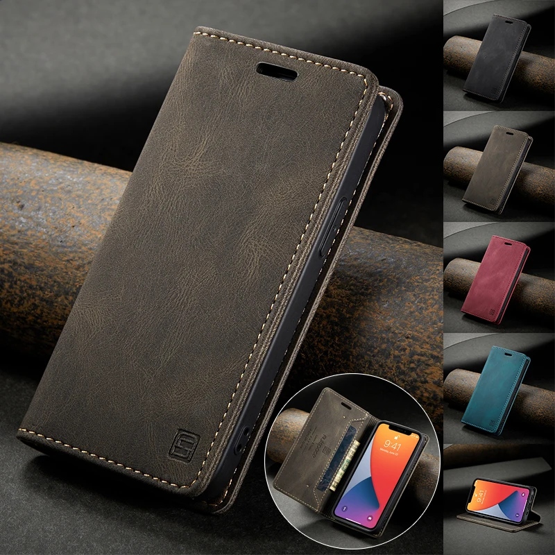 2022 Luxury Magnetic Leather Wallet Case For iPhone 12 Mini 11 Pro X Xr Xs Max 8 7 6 6s Plus SE With Card Holder Phone Bags Case
