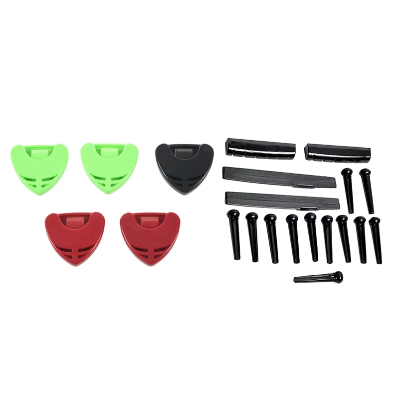 

2 набора, булавки для акустической гитары + седло + черная гайка и 5 шт. пластиковых держателей для гитары