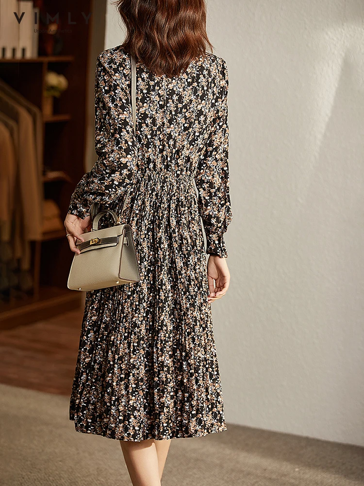 Платье-миди женское Плиссированное с цветочным принтом и длинным рукавом -